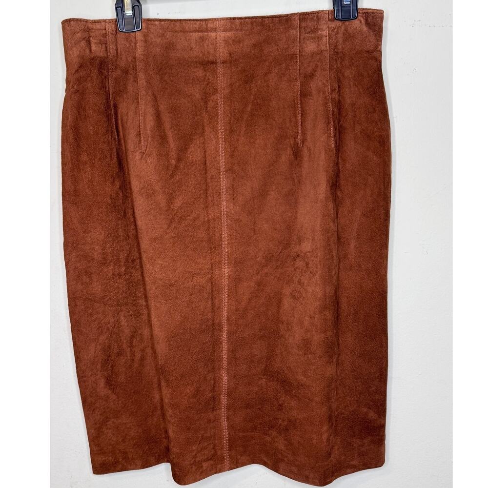 Dana Brooke 90s 100% silky pig Suede leather skirt knee length zip back Size 14